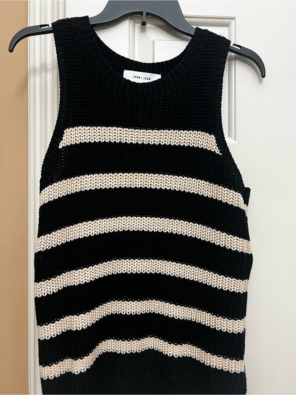 John + Jenn Black & Cream Striped Knit Tank